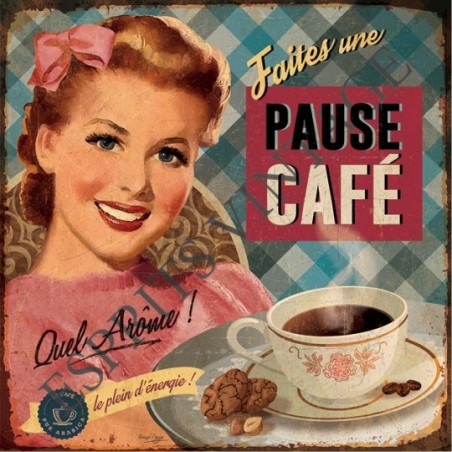Plateau métal 18 x 24 cm une publicité vintage sur le café style pin-up