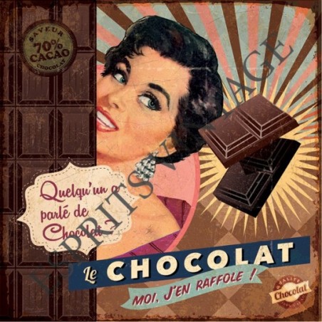 Plateau métal 18 x 24 cm un décor publicitaire pour le chocolat avec une pin-up vintage