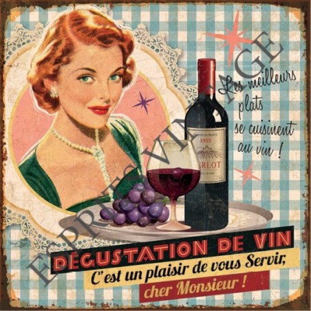 Plateau métal 18 x 24 cm une affiche publicitaire ambiance pin-up pour du vin