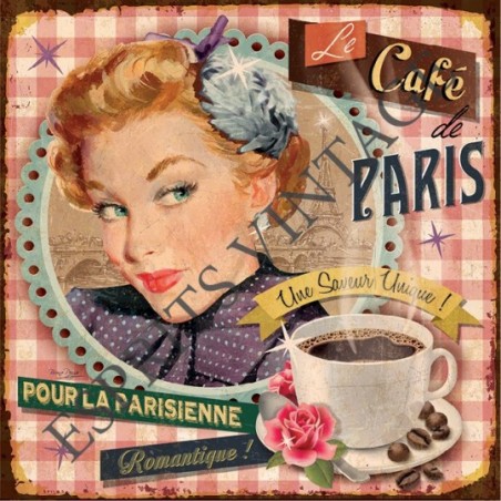 Plateau métal 18 x 24 cm Une publicité par une Pin-up pour le café de Paris 