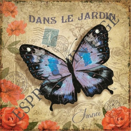 Dessous de plat 20x20 cm papillon bleu dans son jardin de rose