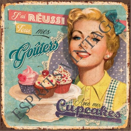 Plateau métal 18 x 24 cm affiche de publicité vintage pour des cupcakes