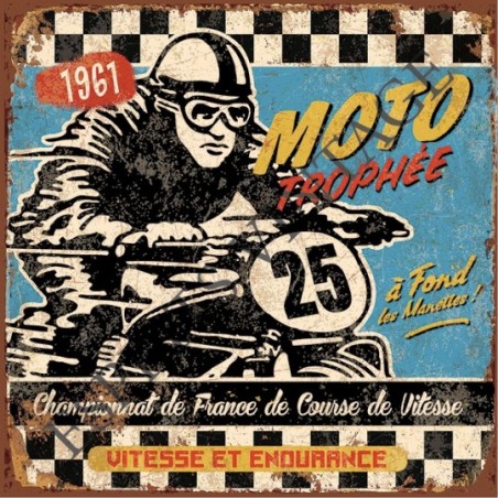 Patère 12 x 30 cm trophée moto 1961  vitesse et endurance