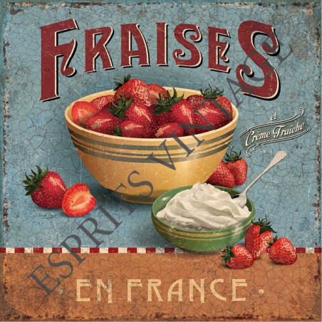 Dessous de plat 20x20 cm bol de fraises et sa crème fraiche artisanale