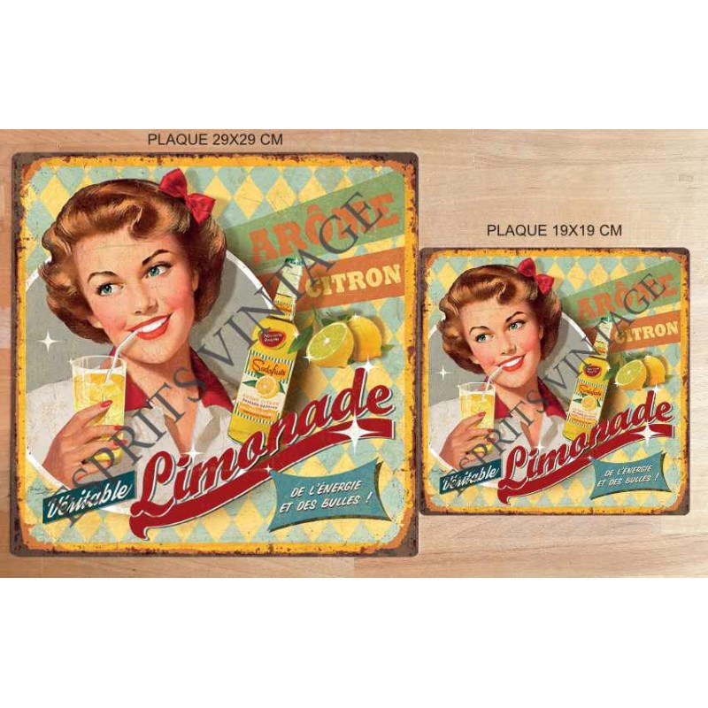 Plaque Métal 29x29 29 X 29 Cm Annonce Publicitaire Pin Up Pour De La Limonade Esprits Vintage 