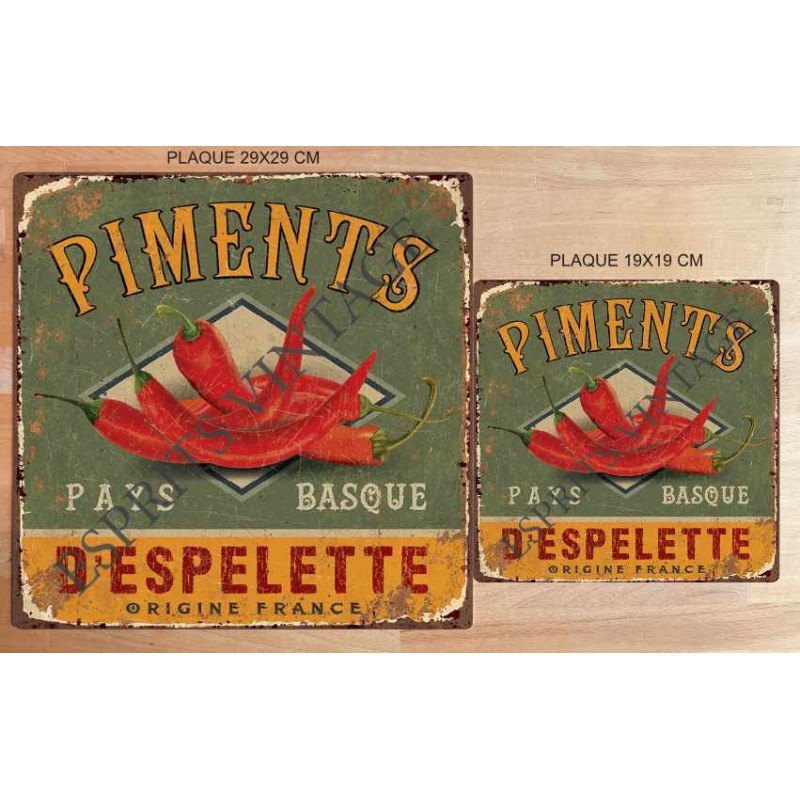 Plaque Métal 29x29 29 X 29 Cm Lauthentique Piment Despelette Du Pays Basque Esprits Vintage 