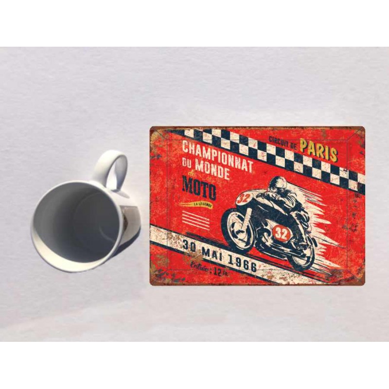 Plaque métal 19 x 19 cm championnat du monde moto 1966 - Esprits Vintage