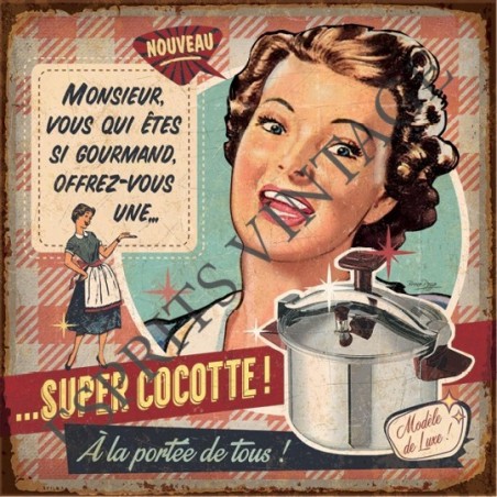 Plaque métal 19x19 19 x 19 cm une publicité par une pin-up vintage pour une cocotte