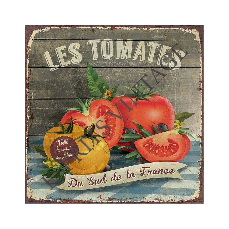 Plaque métal 29x29 29 x 29 cm saladier gourmand de cerises francaise -  Esprits Vintage