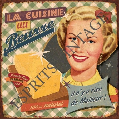 Plaque métal 19x19 19 x 19 cm un décor publicitaire style pin-up pour cuisine au beurre