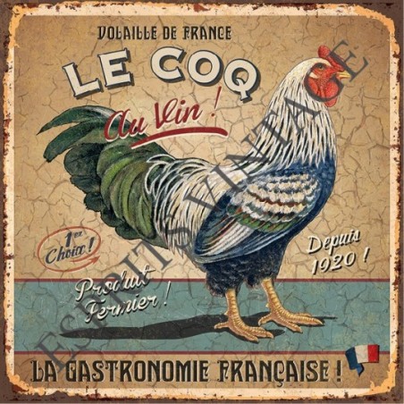 Plaque métal 19x19 19 x 19 cm le fameux coq d'élevage francais