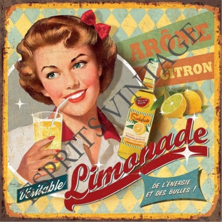 Plaque métal 19x19 19 x 19 cm annonce publicitaire pin-up pour de la limonade