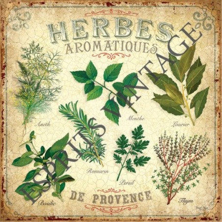 Plaque métal 19x19 19 x 19 cm assortiment d'herbes aromatiques de Provence