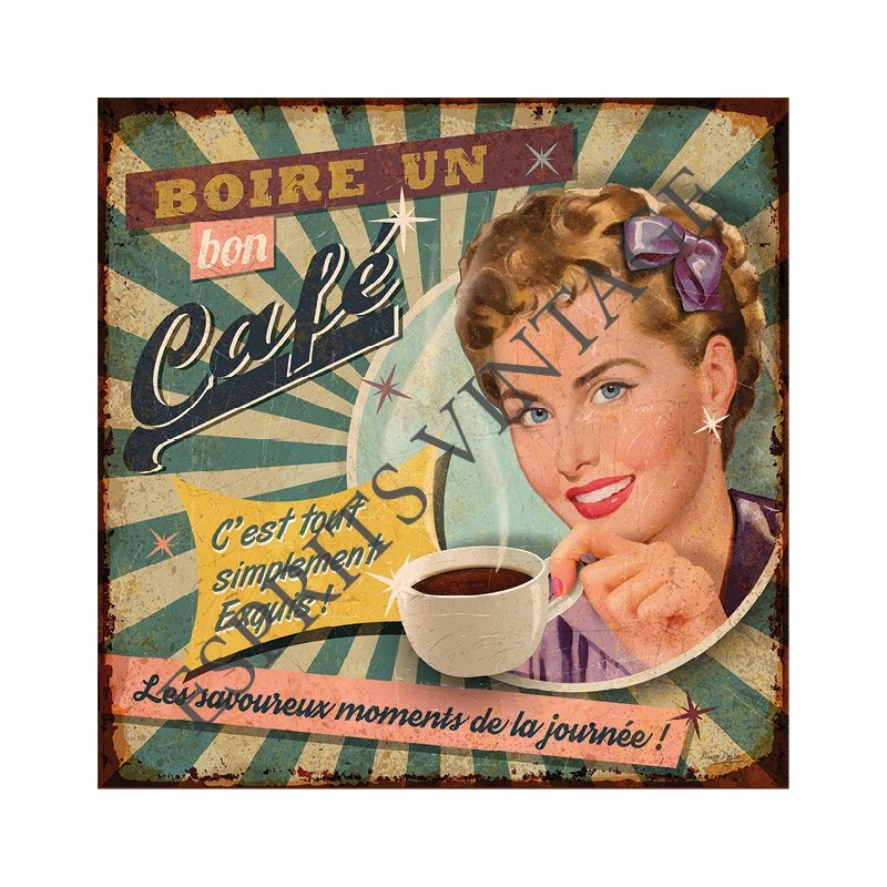 Plaque Métal 19 X 19 Cm Affiche Publicitaire Boire Un Bon Café Pin Up Esprits Vintage 