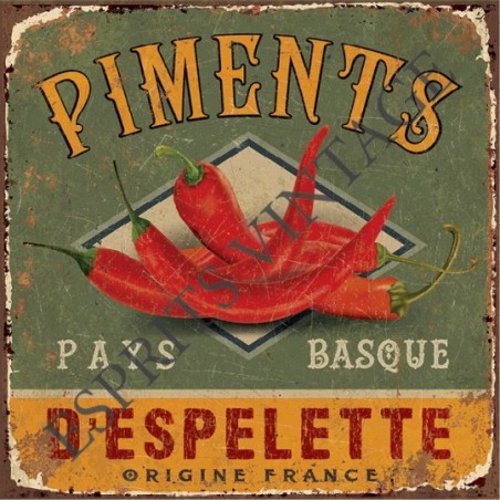 Plaque métal 19x19 19 x 19 cm l'authentique piment d'espelette du pays basque