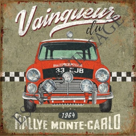 Plaque métal 19x19 19 x 19 cm vainqueur rallye monte-carlo 1964