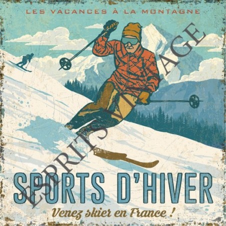 Plaque métal 19x19 19 x 19 cm les sports d'hiver dans les montagnes drancaise