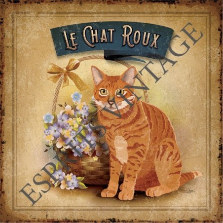 Plaque métal 19x19 19 x 19 cm le chat roux vintage