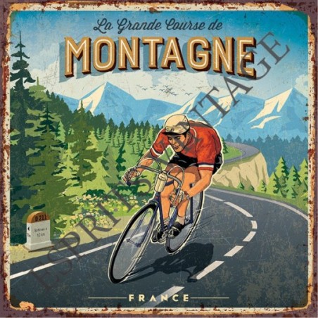 Plaque métal 19x19 19 x 19 cm un cycliste sur une route de montagne