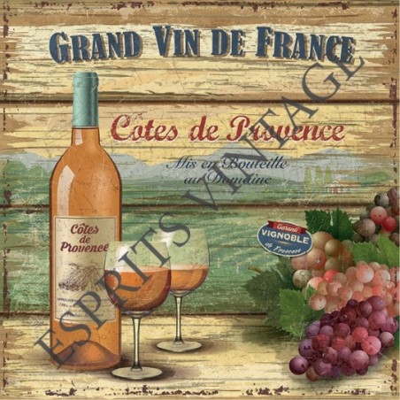 Plaque métal 29x29 29 x 29 cm le grand vin de France Cotes de provence